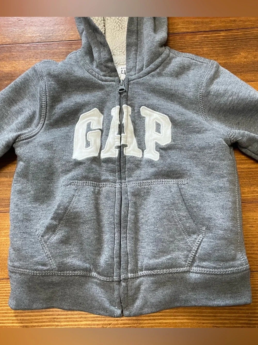 GAP Baby Heather Gray Sherpa-Lined Bear Ear Hoodie Size 18-24 Months